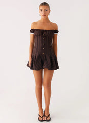 Jumana Off Shoulder Mini Dress - Toffee Stripe