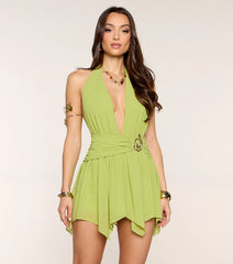Gilded Goddess Halter Mini Dress