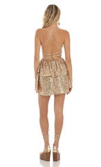 Sequin Lace Up Dress In Gold