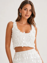 Maude Transparent Sequin Racer Crop Top - Ivory