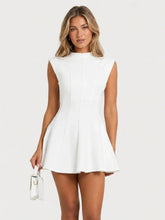 Becky Mini Dress - High Neck Sleeveless Fit And Flare Dress In White