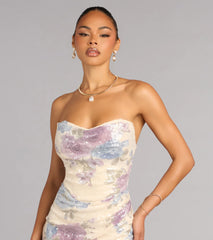 Tina Sequin Floral Slit Formal Dress