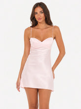Satin Sweetheart Neck Dress In Pink And Green