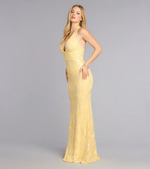 Aleah Floral Sequin Beaded Mesh Mermaid Dress