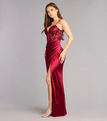 Jaylene Satin Corset Slit Formal Dress