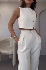 Duttini | Cropped Vest And Tapered Trousers Set