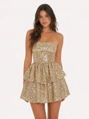 Sequin Lace Up Dress In Gold