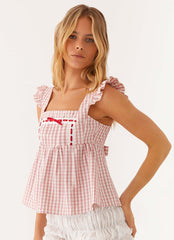 Dreamscape Babydoll Top - Maroon Gingham