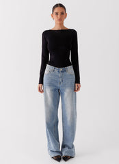 Dandelion Long Sleeve Knit Top - Black
