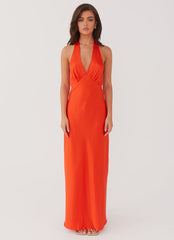 Heavy Hearted Satin Maxi Dress - Sunset