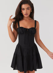 Lucie Linen Mini Dress - Black