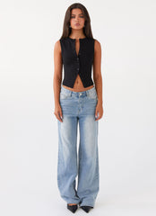 Blair Buttoned Tank Top - Black