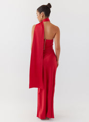 Josefina Satin Maxi Skirt - Rouge Red