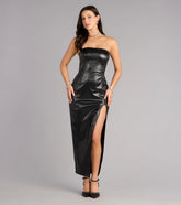 Lana Faux Leather Slit Formal Dress