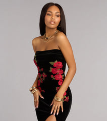 Naomi Velvet Rose Applique Formal Dress