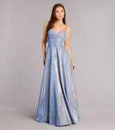 Skyler Floral Applique Glitter A-Line Gown