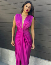Duttini | Draped Plunge Evening Dress For Women – Dresses Collection