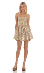 Sequin Lace Up Dress In Gold