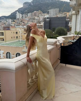 Alicia | Women'S Off-Shoulder Satin Maxi Wedding Guest Dress