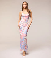 Blossom Blur Satin Floral Maxi Dress