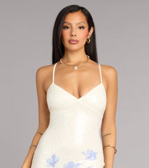 Melany Floral Sequin Lace-Up Formal Dress
