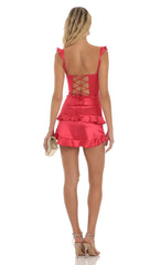 Ruffle Corset Dress In Red