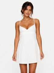 Dearly Embroidered Mini Dress White