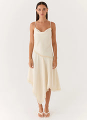 Cleosa Asymmetrical Midi Dress White