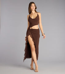 Sultry Motion Mesh Halter Midi Dress