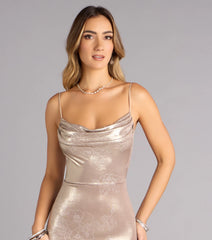 Alita Metallic Floral Rhinestone Formal Dress