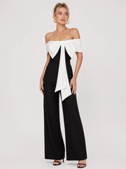 Bower | Black Bardot Straight-Leg Jumpsuit With Bow