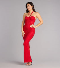 Mackinley Rhinestone Lace-Up Column Formal Dress