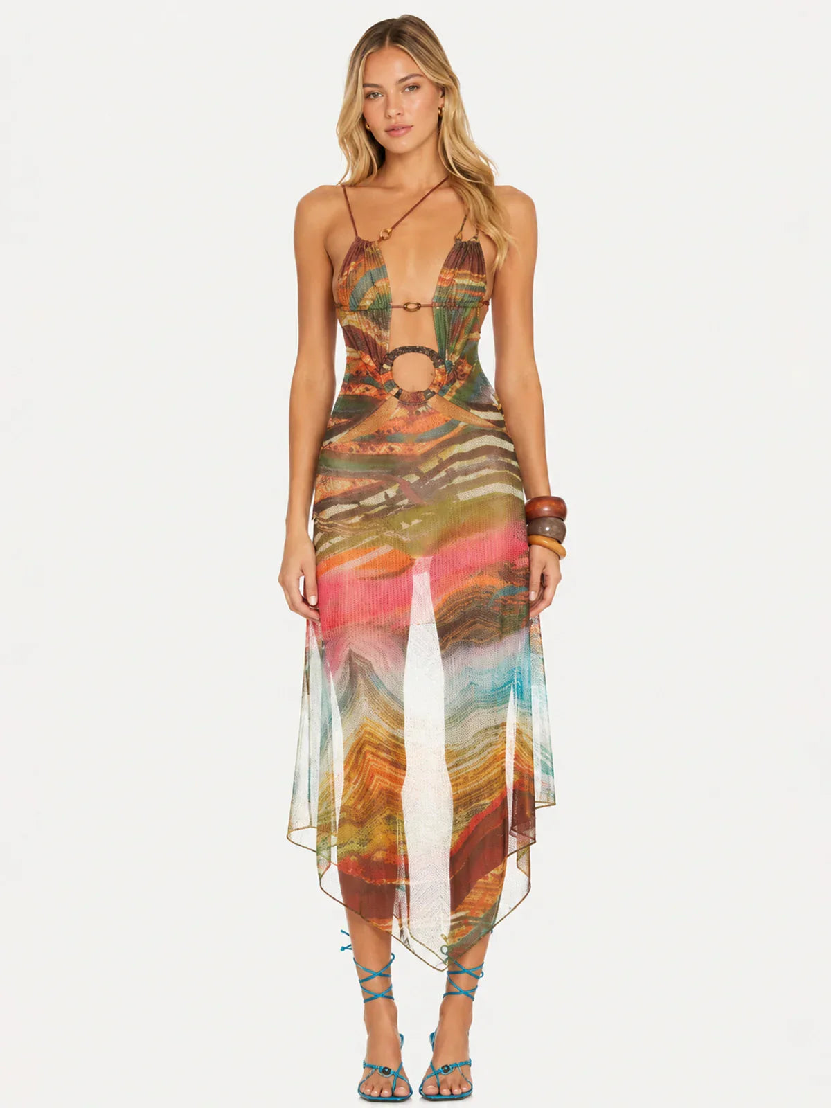 Wooden Trim Mesh Dress