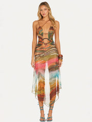 Wooden Trim Mesh Dress