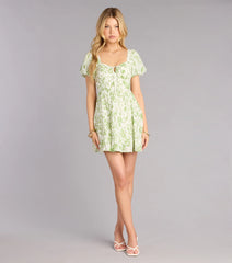 Fresh Blooms Puff Sleeve Skater Dress