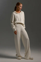 Duttini | Polo Collar Knit Pullover And Wide-Leg Pants Set