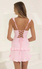 Ruffle Corset Dress In Pink