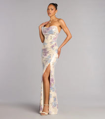 Tina Sequin Floral Slit Formal Dress