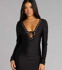 Bold Look Long Sleeve Bodycon Mini Dress