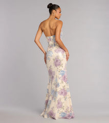 Tina Sequin Floral Slit Formal Dress