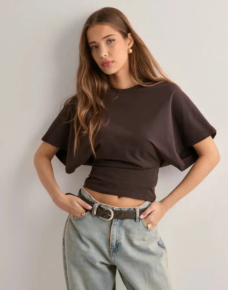 Duttini | Cinched Waist Cropped T-Shirt