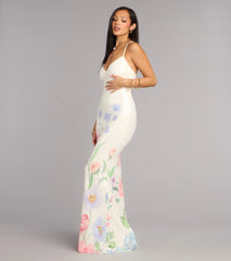 Melany Floral Sequin Lace-Up Formal Dress