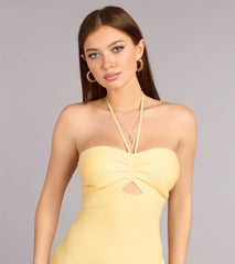 Sun Chasing Ribbed Knit Halter Midi Dress