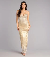 Leighton V-Neck Rhinestone Slit Formal Dress