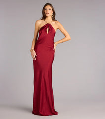 Meredith Satin Halter Open Back Formal Dress