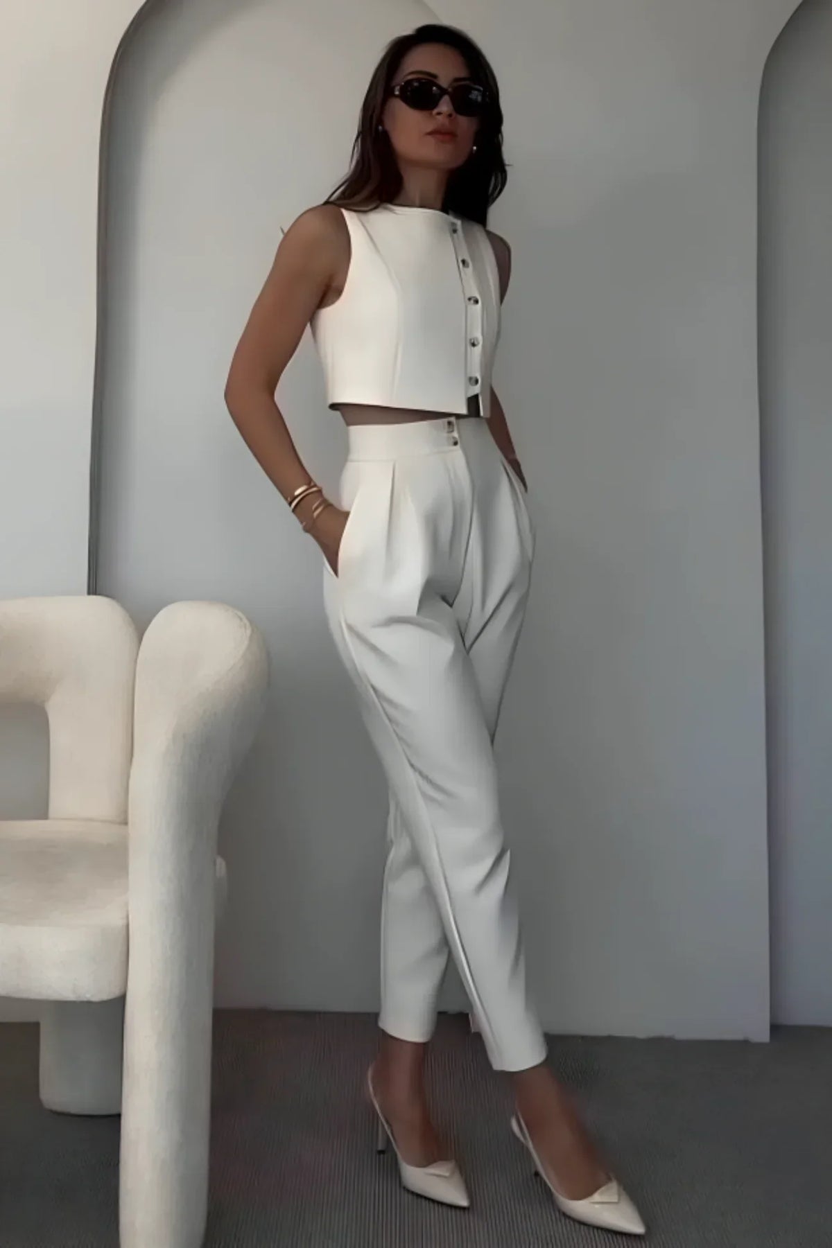 Duttini | Cropped Vest And Tapered Trousers Set