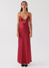 Flora Satin Maxi Dress - Cherry