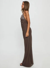 Dannelle Sequin Maxi Dress Brown