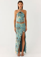 Lloyd Beaded Halter Top - Aqua Blur