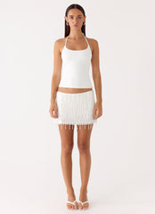 Siren Beaded Sequin Mini Skort - White